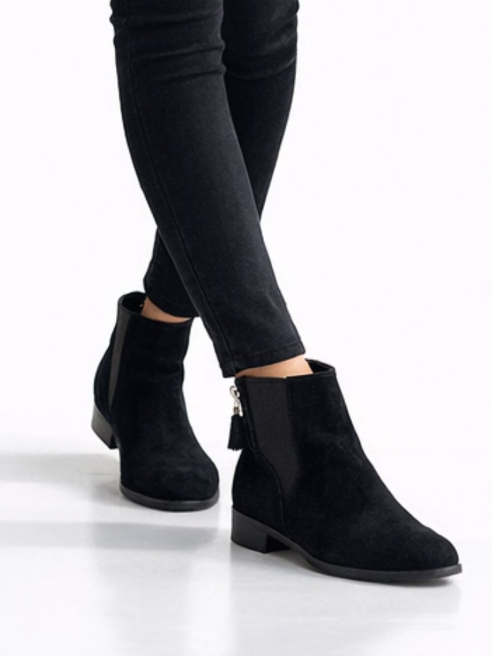 Dr. Scholl's Black Tassel Back Suede Ankle Boots Goth Corporate Core 7.5